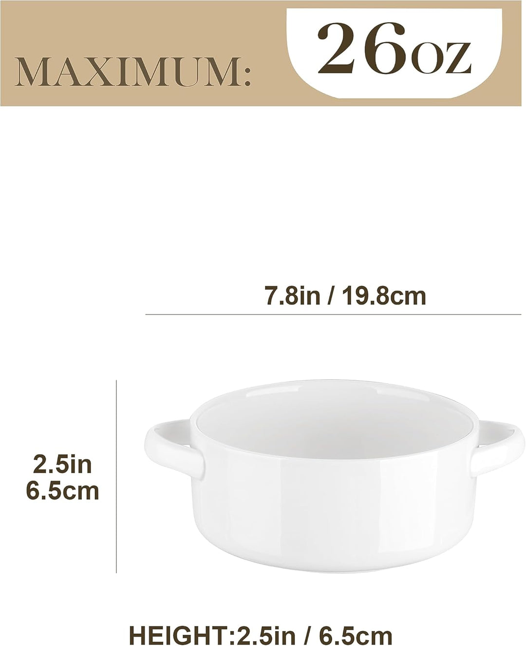 MALACASA Suppenschalen mit Griffen, 800 ML Porzellan Suppenschalen Set von 4, Elfenbein weiss servie