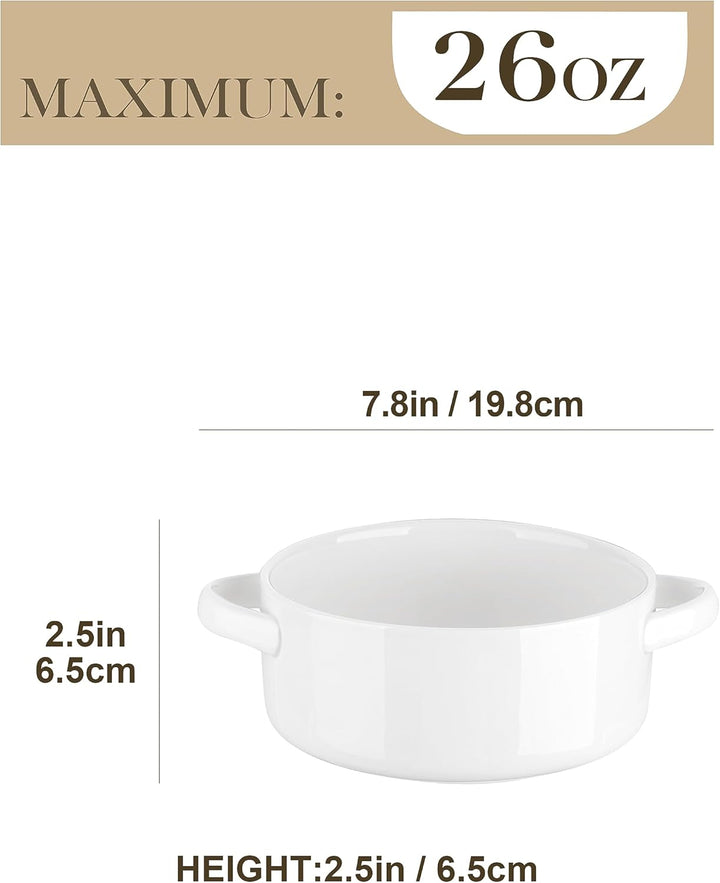 MALACASA Suppenschalen mit Griffen, 800 ML Porzellan Suppenschalen Set von 4, Elfenbein weiss servie