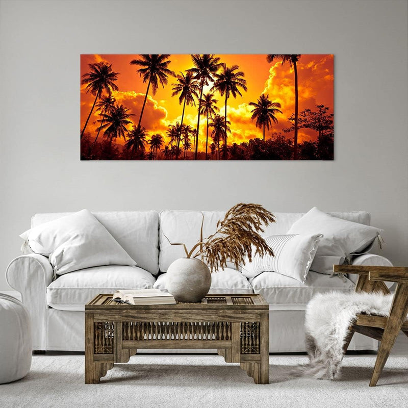 Wandbilder Dekoration Wohnzimmer Palmen Bäume Sonne Panorama Bilder auf Leinwand 120x50cm Leinwandbi