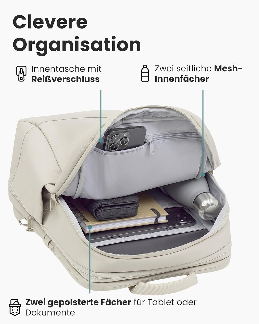 LARKSON Business Laptop Rucksack Herren Beige - Bjarne Small - Kleiner Arbeitsrucksack mit 16 Zoll L