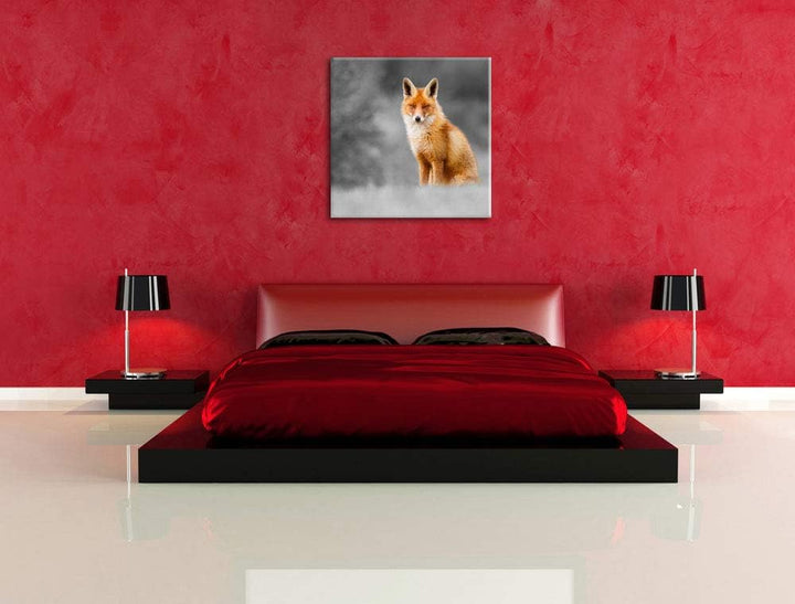 Pixxprint prachtvoller Fuchs schwarz/weiss, Format: 70x70 auf Leinwand, 70x70