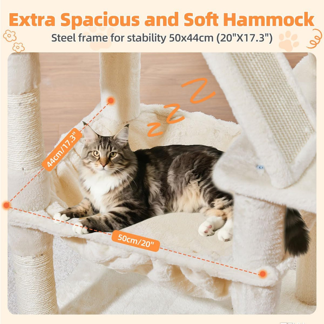 Taoqimiao 146CM Kratzbaum Gross, Katzenbaum Katzen Kratzbaum Grosse Katzen Stabil mit 2 Katzenhaus,