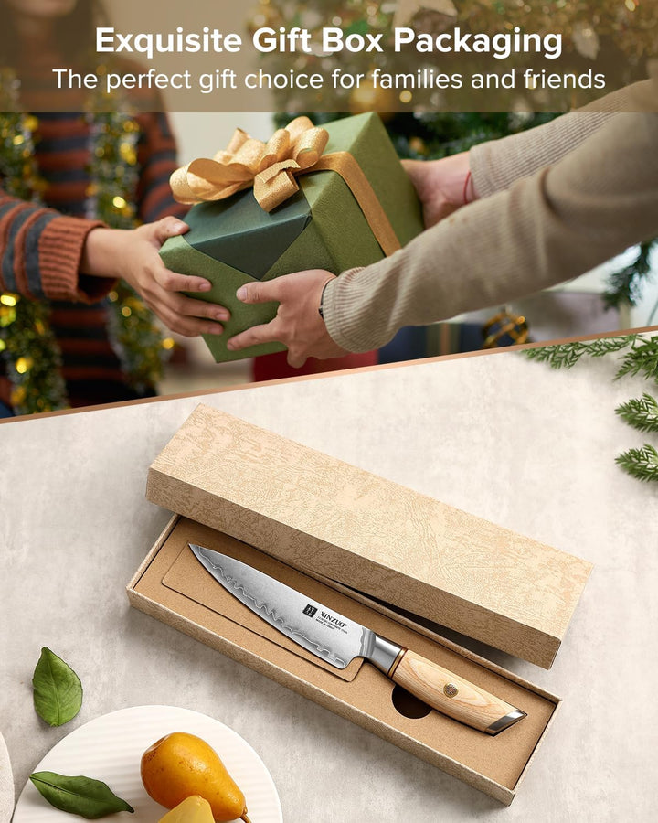 XIZNUO 13cm Allzweckmesser Verbundstahl Universalmesser, 3 Schichten Verbundstahl 10Cr15CoMoV Stahlk