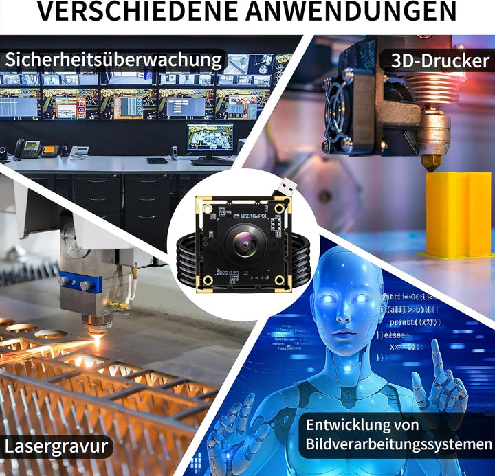 16MP USB Kameramodul mit Fischaugenobjektiv, 180° Weitwinkel, USB 2.0 Webcam UHD 4K, Plug & Play für