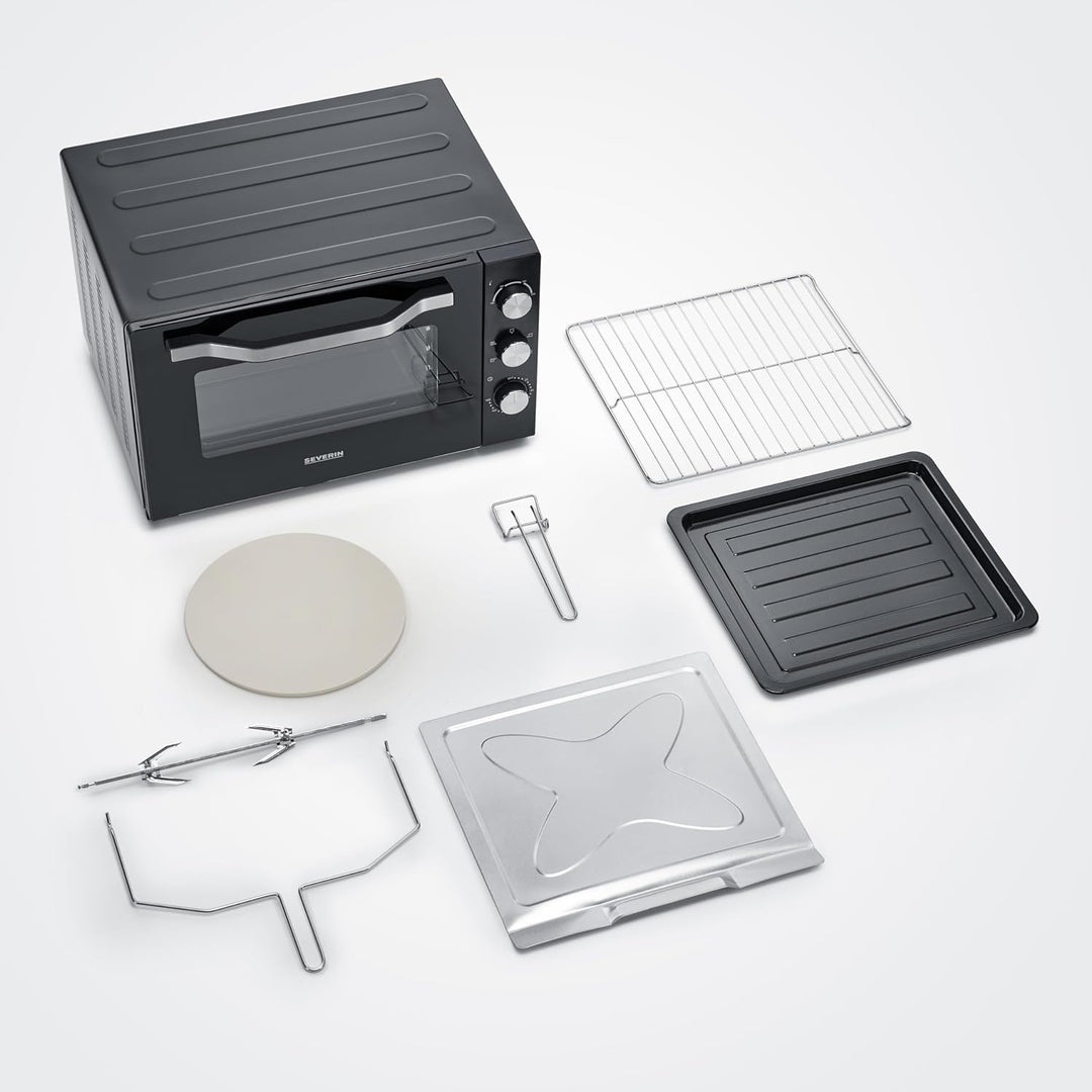 SEVERIN XXL Back- und Toastofen mit Umluftfunktion, Backofen mit Grillrost, Backblech, Drehspiess un