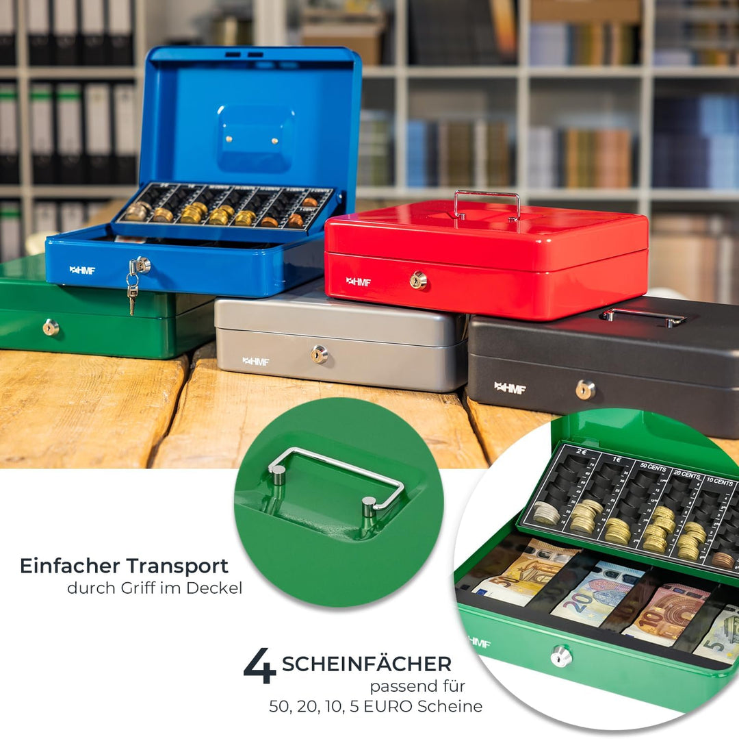 HMF 4215-06 Geldkassette abschliessbar mit Münzzählbrett | 30,5 x 24 x 8,5 cm | Grün, Grün
