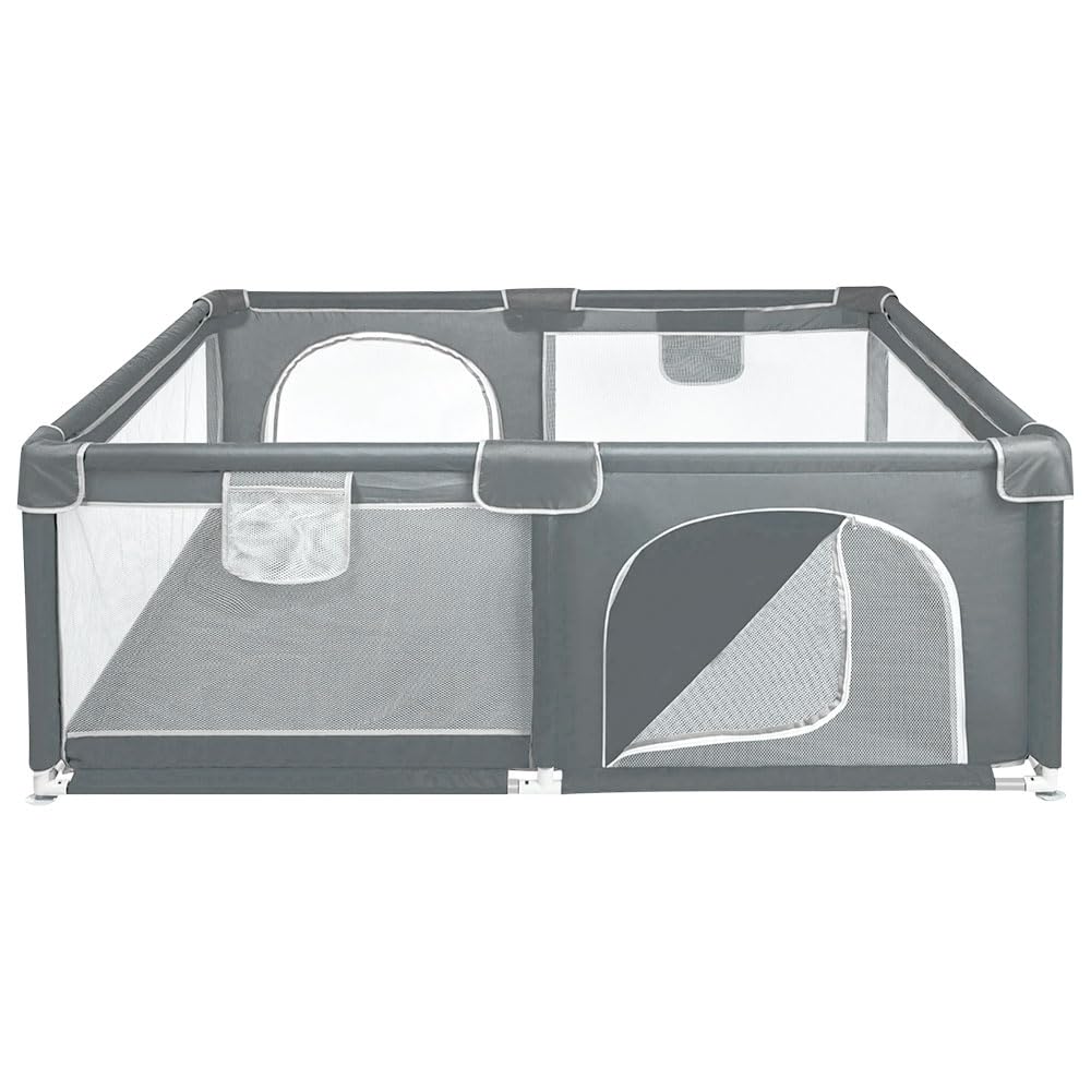 Laufstall Baby 120x160 cm – Baby Laufgitter aus Oxford Stoff mit Netz, rutschfest, mit Aufbewahrungs