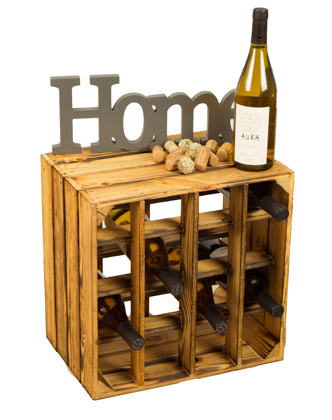 Kistenkolli Altes Land geflammtes Weinregal Holz 16er Masse 40x40x27cm Regalkiste Flaschenablage Win
