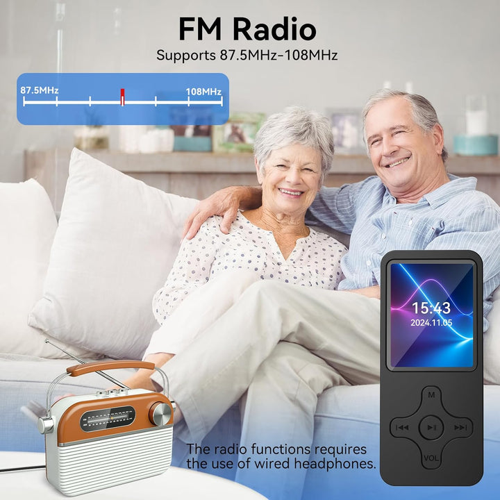 Gueray MP3 Player Bluetooth mit 64GB TF-Karte MP3 Players mit Lautsprecher Unterstützt FM-Radio Reko