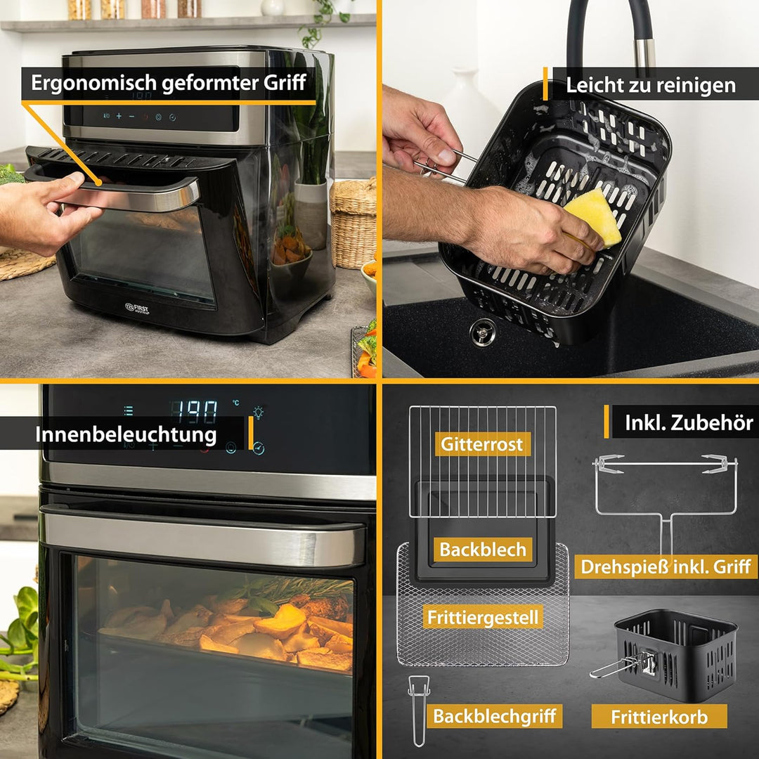 TZS First Austria Air Fryer Oven 13L | Digitalsteuerung | 8 Programme | Rotisserie | Innenbeleuchtun