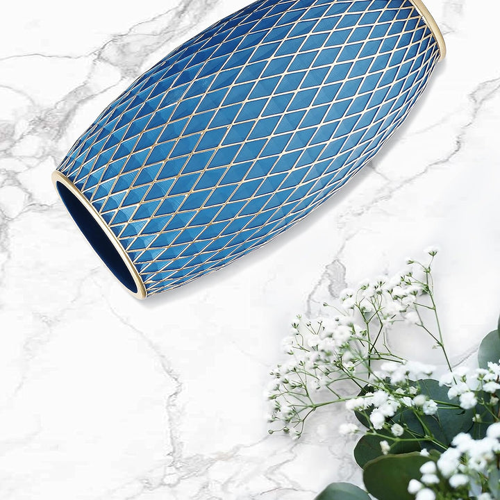 Suanti Dekorative Blumenvase, Blau und Gold Vase, Heimdekoration, Einweihungsgeschenk, mit Diamantmu