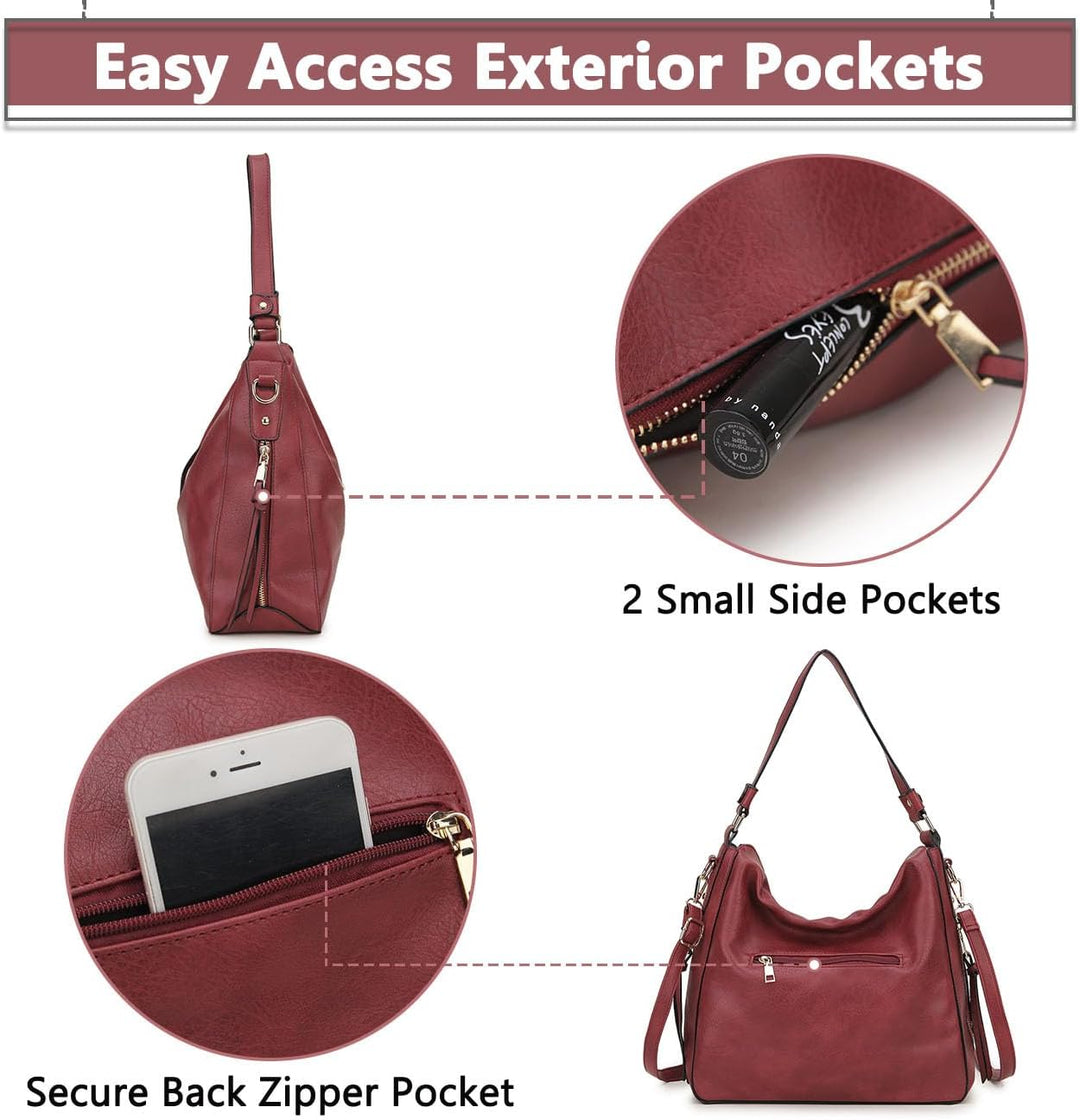 VX VONXURY Handtaschen für Frauen, Medium Vegan Leder Hobo Taschen Geldbörse für Damen Burgunderfarb