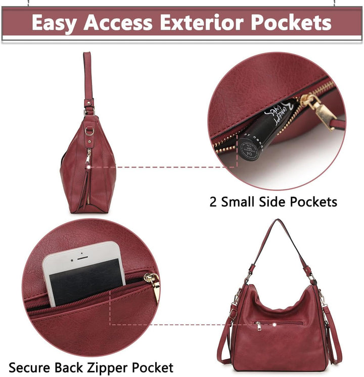 VX VONXURY Handtaschen für Frauen, Medium Vegan Leder Hobo Taschen Geldbörse für Damen Burgunderfarb