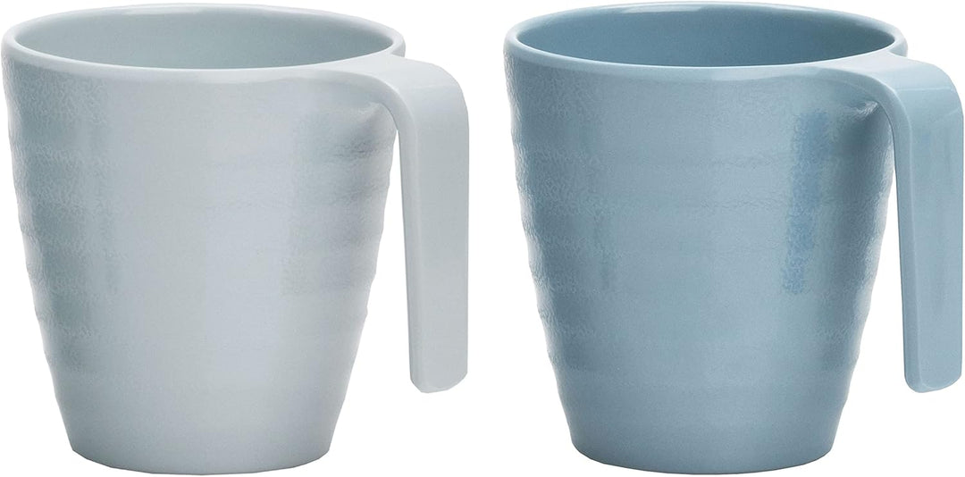 Melamin Camping Geschirr Set für 2 Personen - Tellern und Tassen - 8 Teile - Blau mit Oberflächenstr