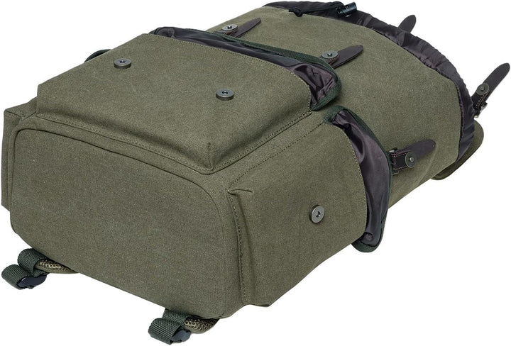 KAUKKO Canvas Retro Rucksack Damen Herren, Vintage Jagdrucksack Wanderrucksack mit 14 Zoll Laptopfac