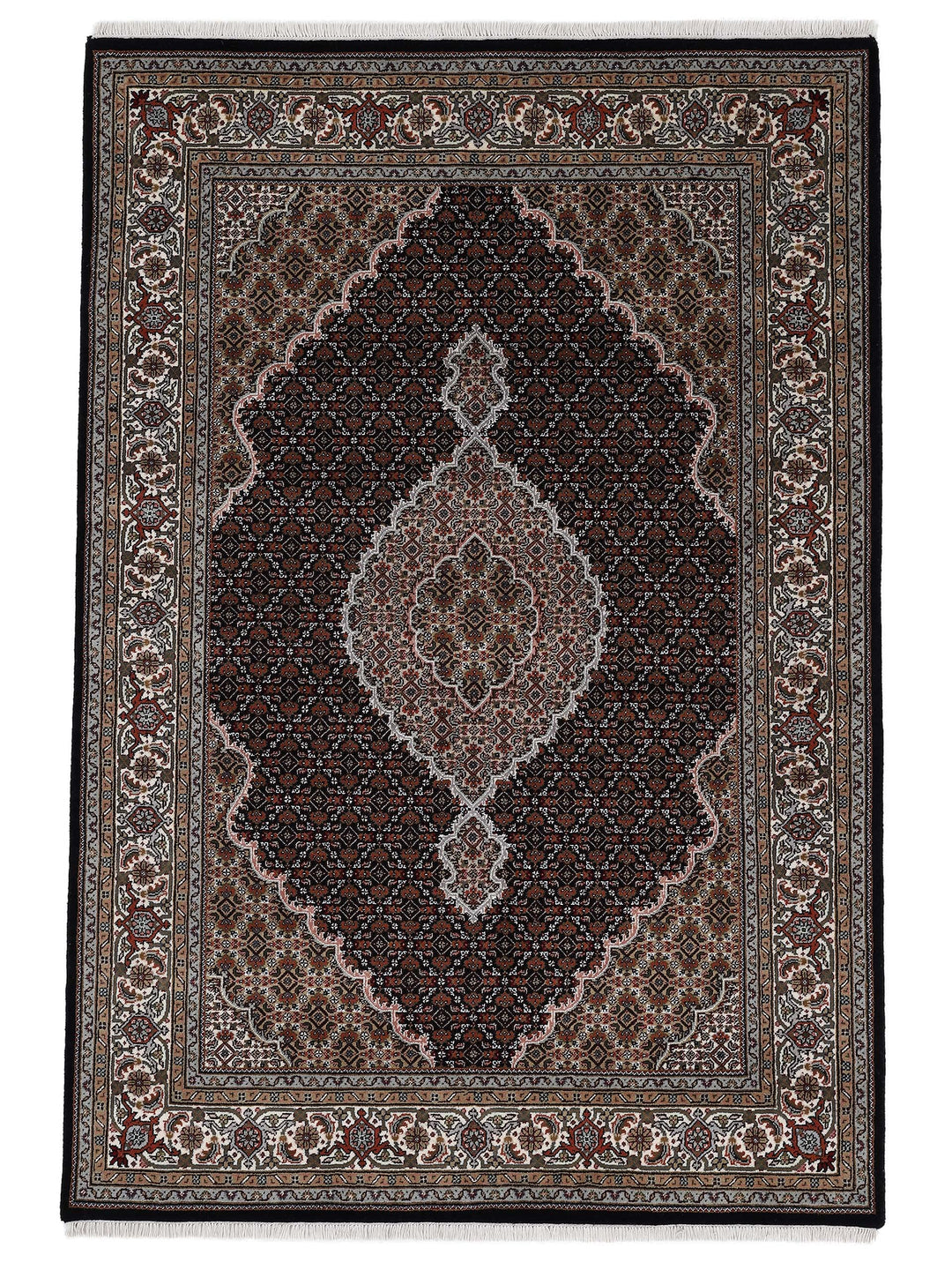 carpetfine Tabriz Mahi Teppich Schwarz 60x90 cm | Handgeknüpfter Teppich für Wohn- und Schlafzimmer