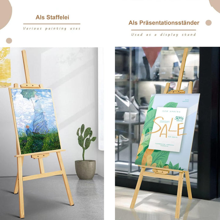 uyoyous Staffelei Holz 150cm Künstlerstaffelei A-Rahmen-Staffelei Atelierstaffelei höhenverstellbar
