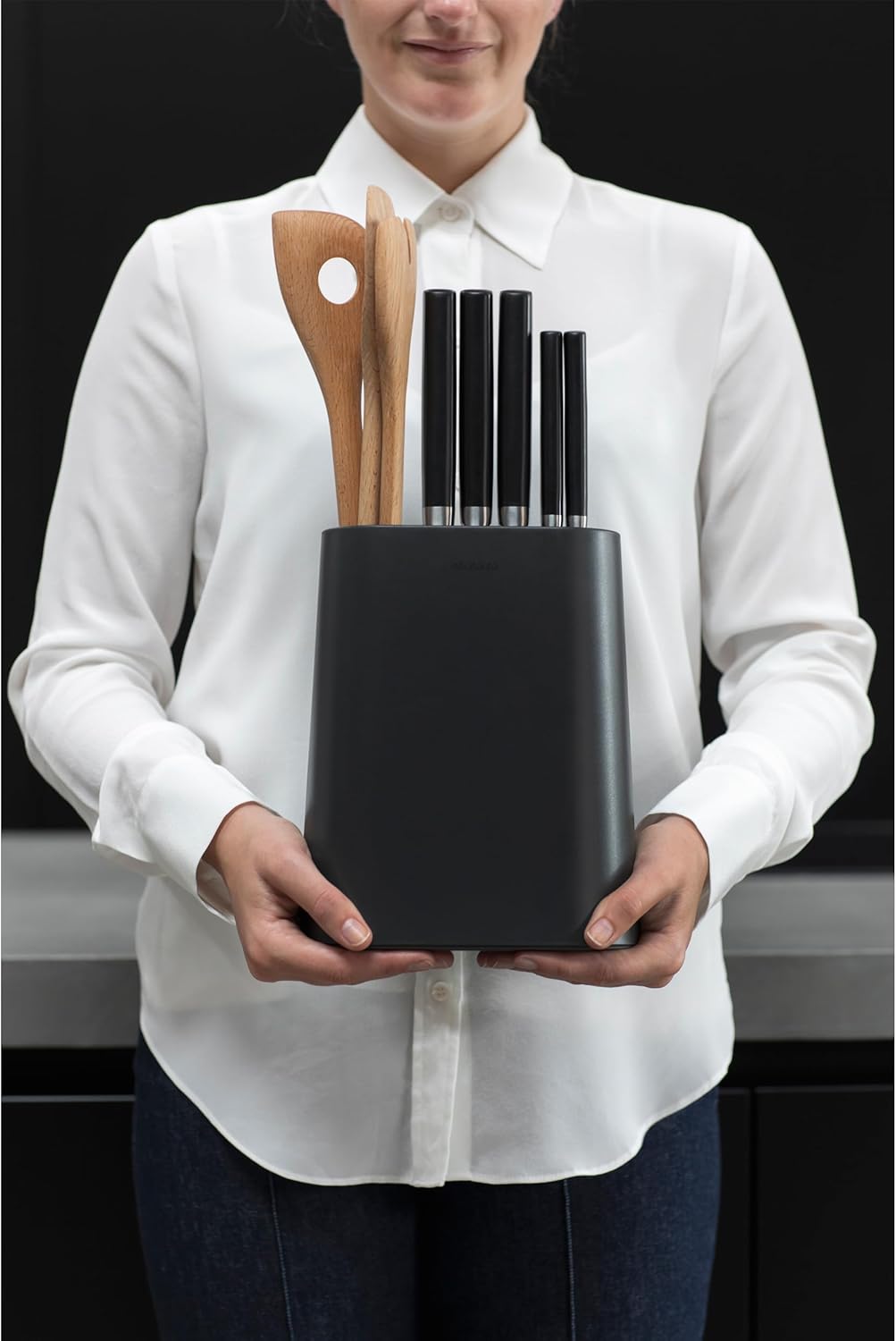 Brabantia Profile Messerblock mit Zusatzfach, Kunststoff, Dark Grey, 129889