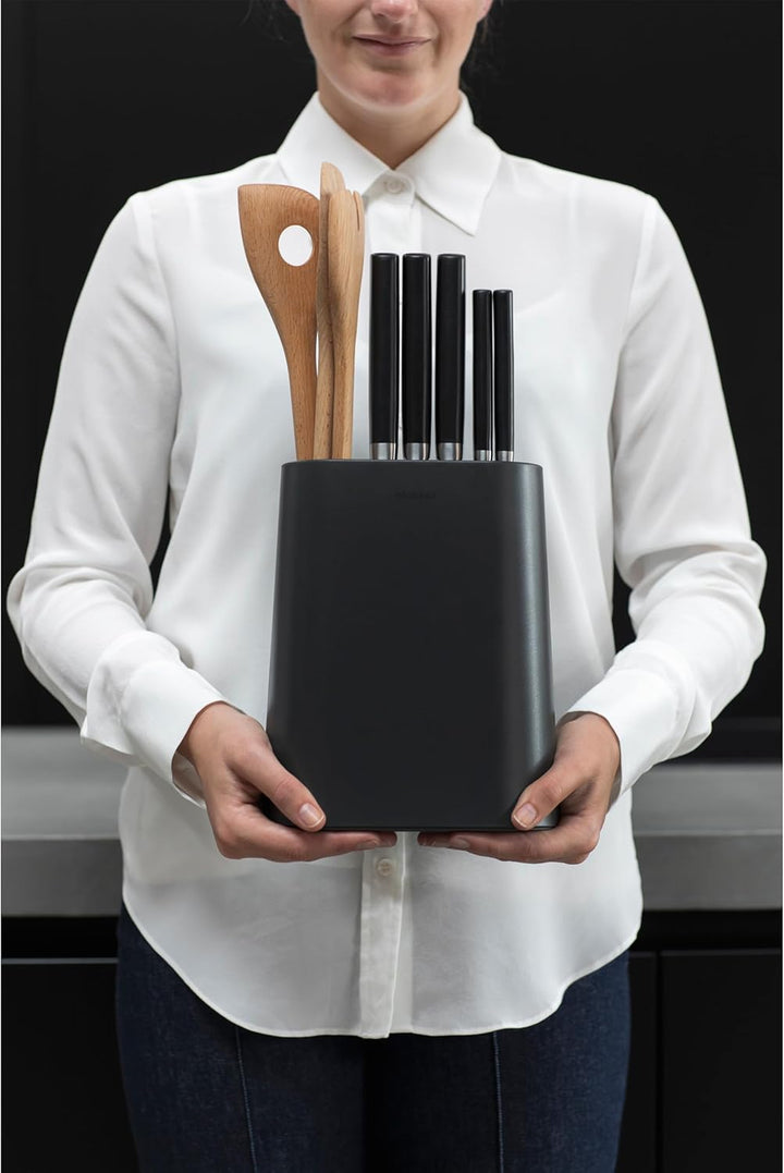 Brabantia Profile Messerblock mit Zusatzfach, Kunststoff, Dark Grey, 129889