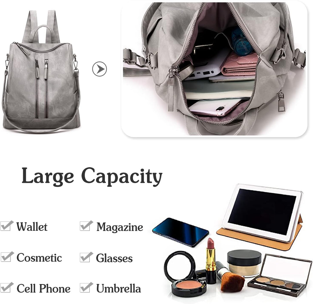 PORRASSO Mode Rucksack Damen Umhängetasche Frauen Wasserdicht Daypack Mädchen Schultasche Leder Ruck