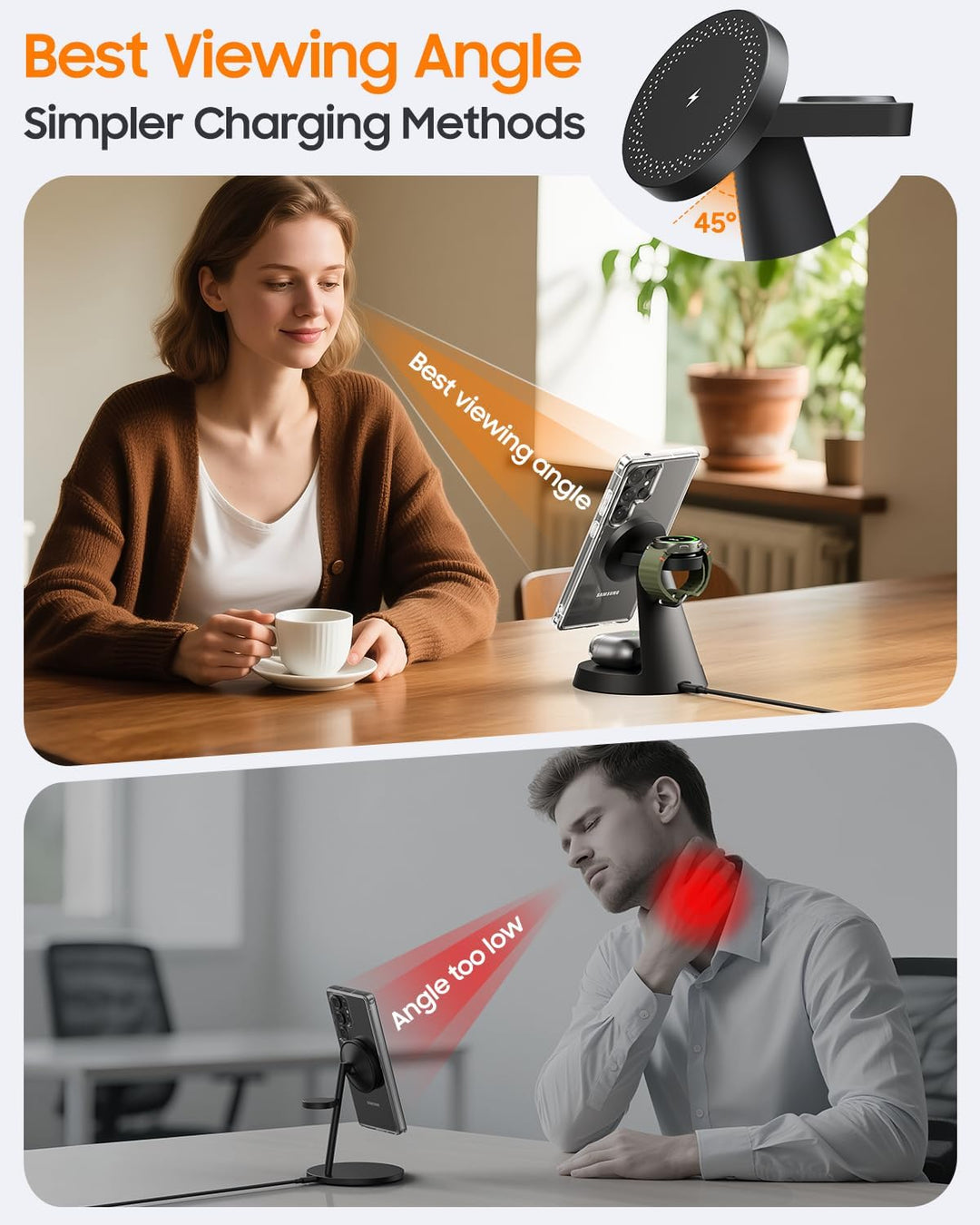 Meifigno Magnetisches Kabelloses Ladegerät für Samsung, 3 in 1 Ladestation, kompatibel mit MagSafe S
