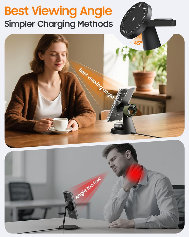 Meifigno Magnetisches Kabelloses Ladegerät für Samsung, 3 in 1 Ladestation, kompatibel mit MagSafe S