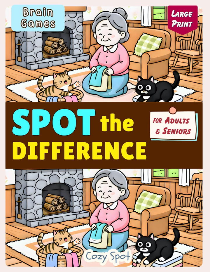 Spot the Difference Book for Adults & Seniors: Animal Brain Games - 42 Cozy Picture Puzzles for Calm