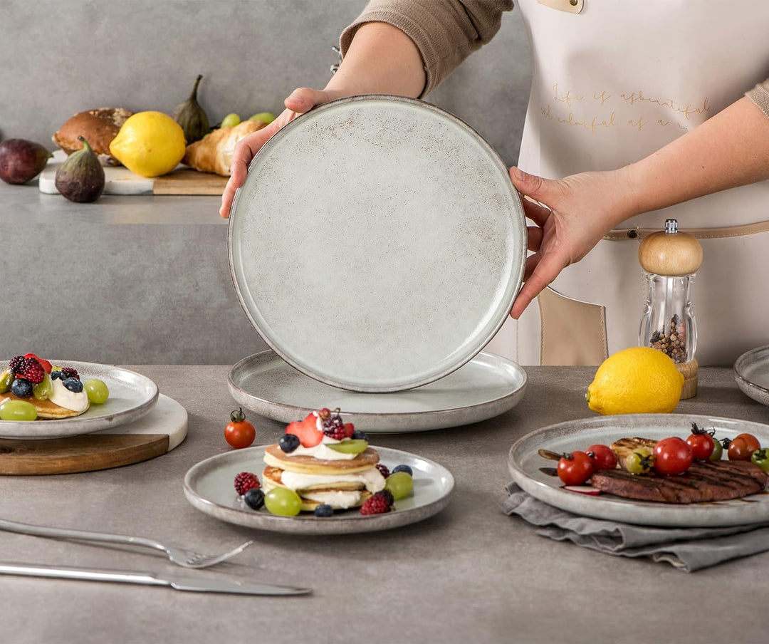 Henten Home Speiseteller Set, 4 teilig Porzellan Teller Modern, Dessertteller Frühstücksteller- Flac