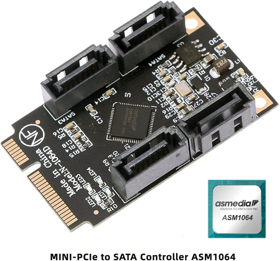 cablecc Mini PCI-E PCI Express auf 6 Gbit/s Vier Ports SATA 3.0 Adapter Konverter Festplattenerweite