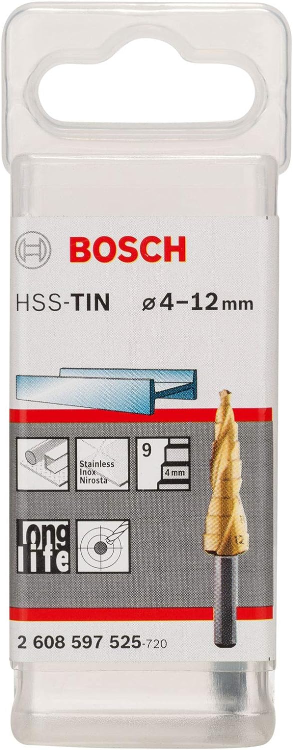 Bosch Professional Stufenbohrer HSS-TiN mit 3-Flächen-Schaft (Ø 6-39 mm, 12 Stufen)