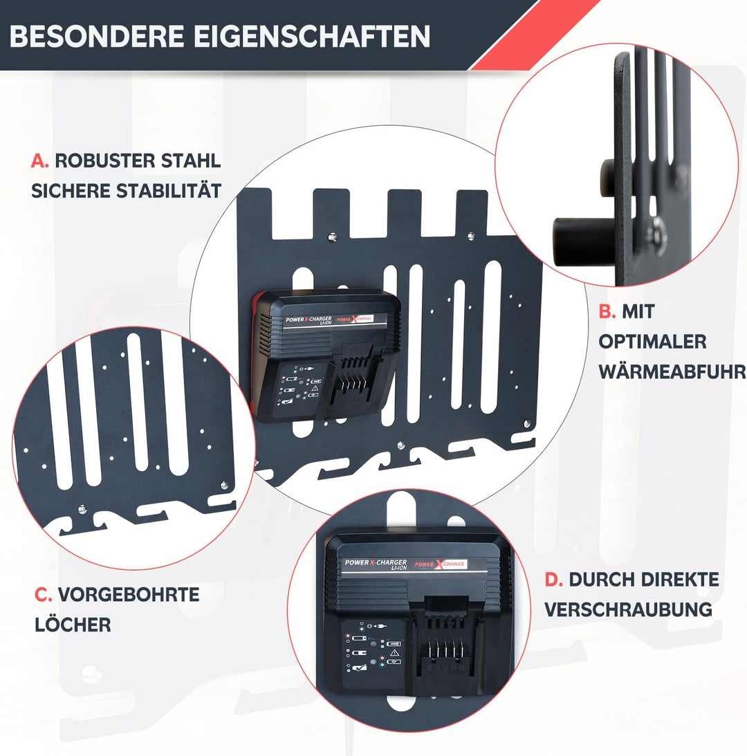 TOPOWN 3in1 Pro Wandhalterung für Einhell Ladegeräte und 18V Akku, für Power X-Change Charger, Twinc