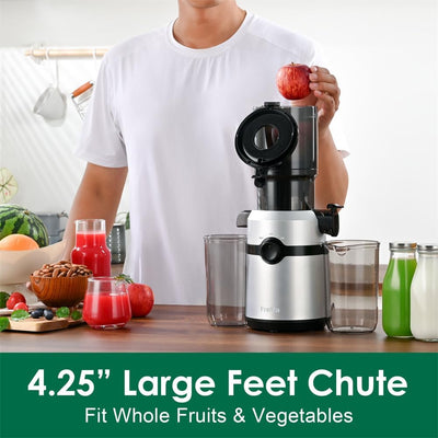 Fretta Entsafter Slow Juicer mit 108 mm Öffnung&1L Fassungsvermögen,Entsafter Gemüse und Obst Testsi