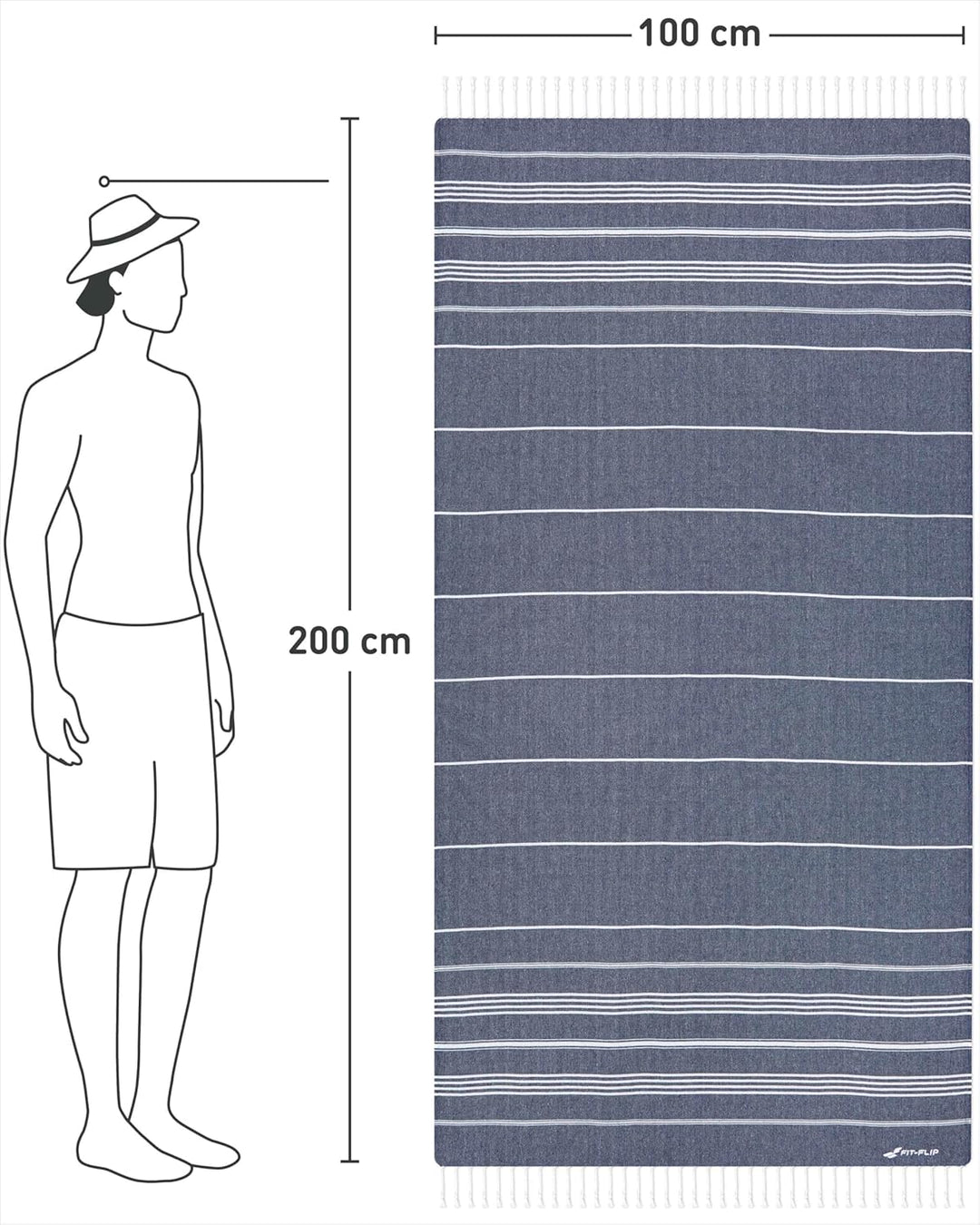 Fit-Flip Hamamtuch aus 100% Baumwolle saugfähig und schnelltrocknend | Navy, 100x200cm Sultan, türki