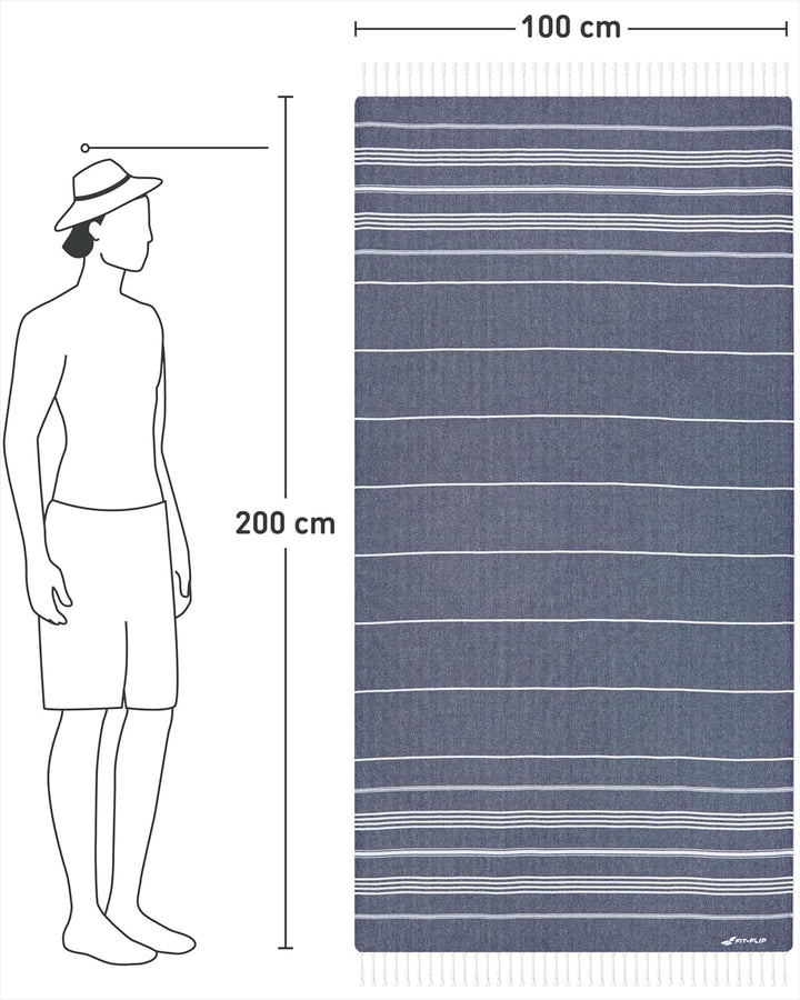 Fit-Flip Hamamtuch aus 100% Baumwolle saugfähig und schnelltrocknend | Navy, 100x200cm Sultan, türki