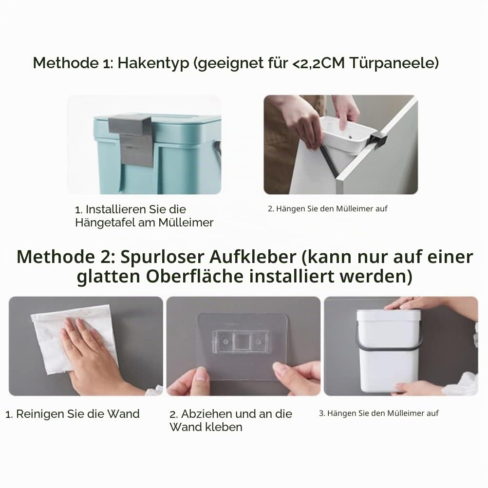 Kleiner Mülleimer mit Deckel, 3L Küchenmülleimer, Kompostbehälter, Mülleimer Küche Unterschrank, Bio