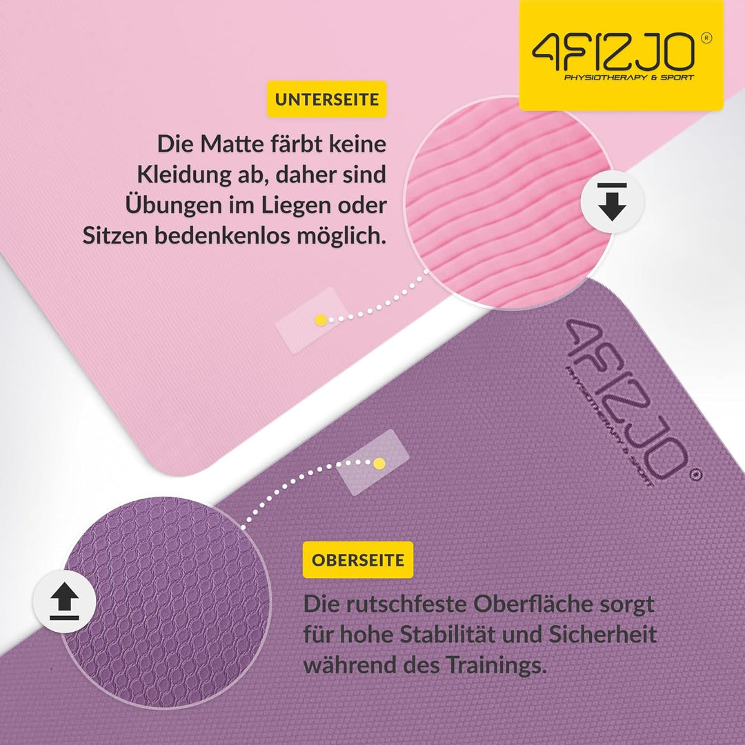 Fitnessmatte mit Tragegurt, Abmessungen 180x60cm, TPE-Kautschuk, Rutschfest, Komfort, In & Outdor, P