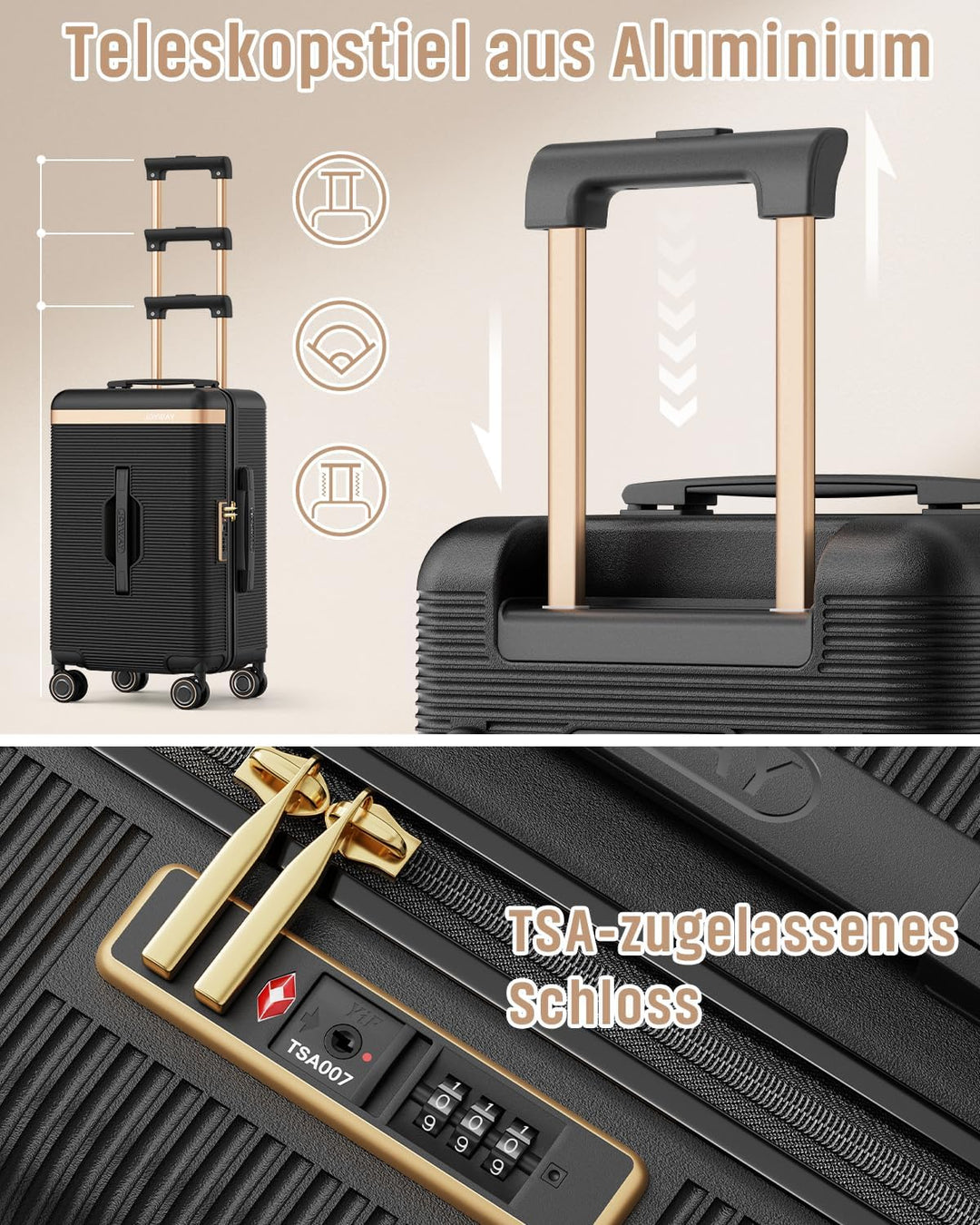 Joyway Koffer Reisekoffer von ABS Hartschalen Trolley mit Getränkehalter und druckfestem Rahmen, Han