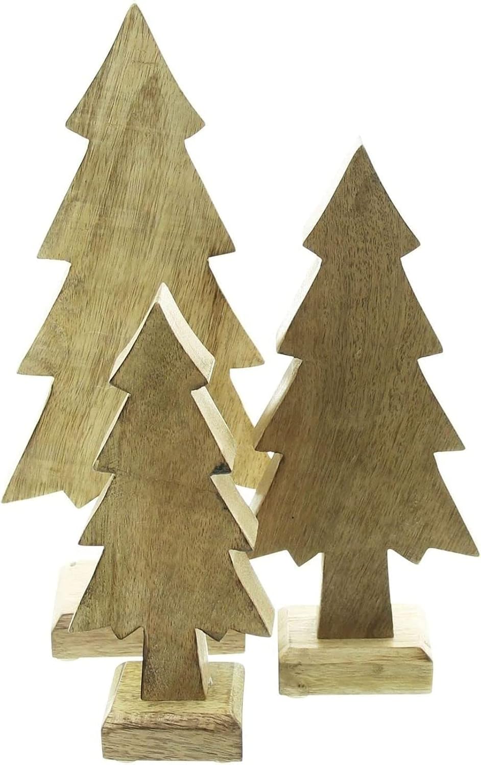 Dekoleidenschaft 3er Set Tannen aus Mango-Holz, 20 cm 25 cm 30 cm hoch, Tannenbaum, Dekofigur, Holzd
