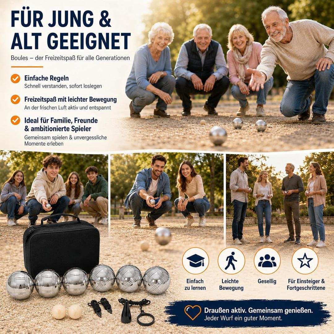 Boule Set 6 Kugeln Metall,Petanque &amp; Boccia Kugeln mit 2 Zielkugeln, Magnetischem Kugelheber, Abstan