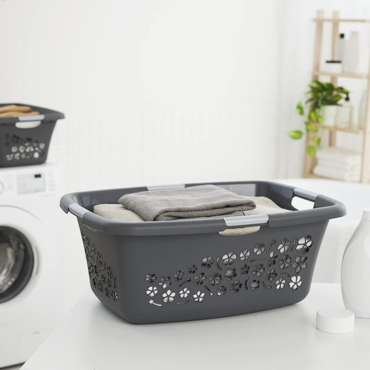 Rotho 3er-Set Wäschekorb Flowers 50l, Kunststoff (PP) BPA-frei, anthrazit, 3x50l, (65,1 x 49 x 26,2