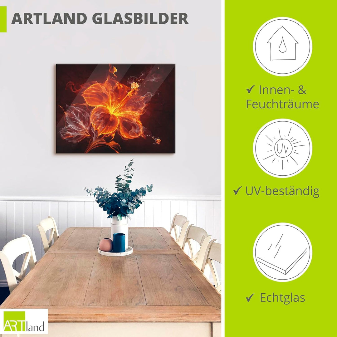 ARTland Glasbilder Wandbild Glas Bild einteilig 60x45 cm Querformat Blumen Feuerblume Feuer Flammen