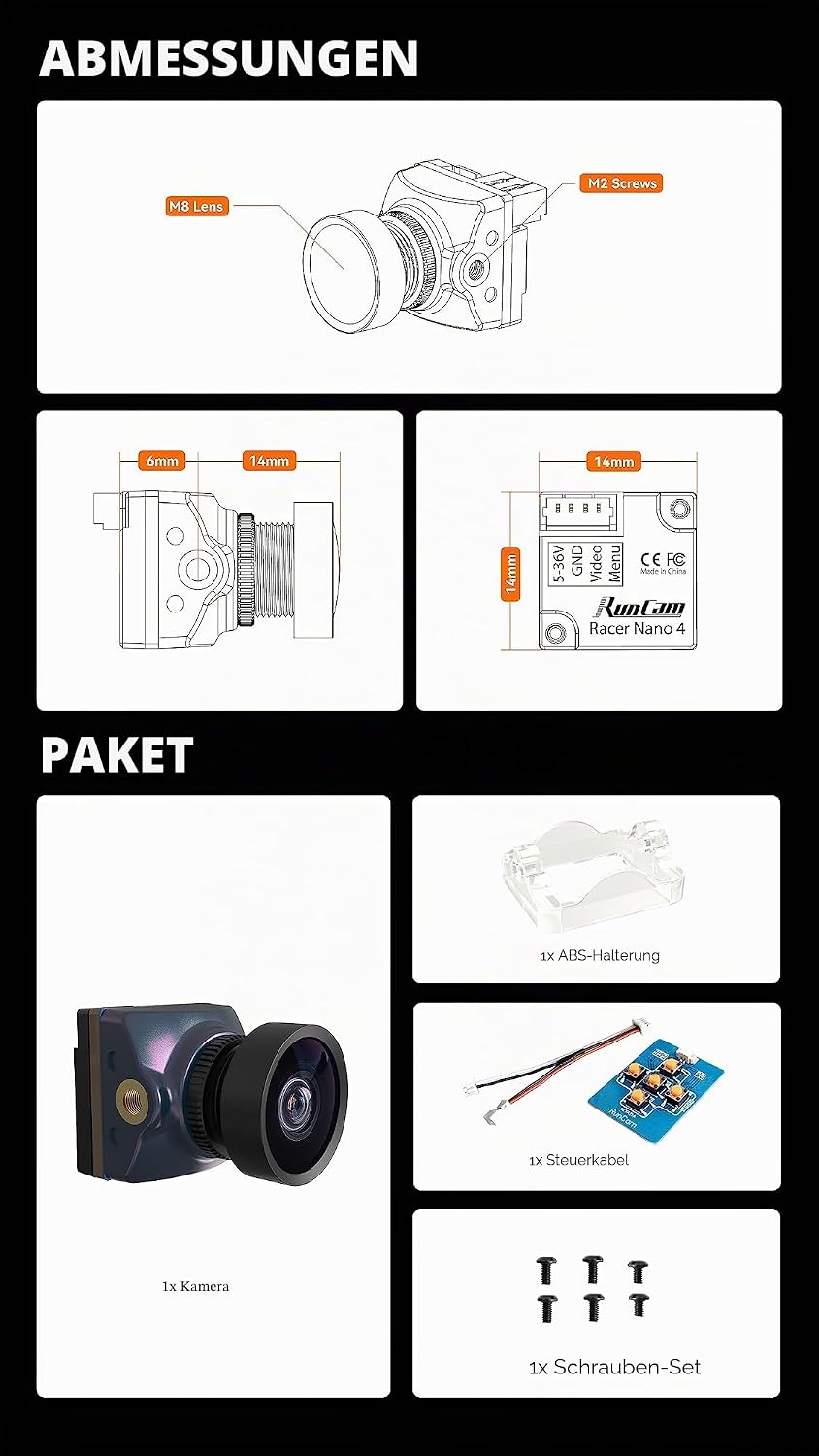 RunCam Racer Nano 4 FPV wasserdichte Allwetterkamera 1200TVL für FPV Racing Drohne