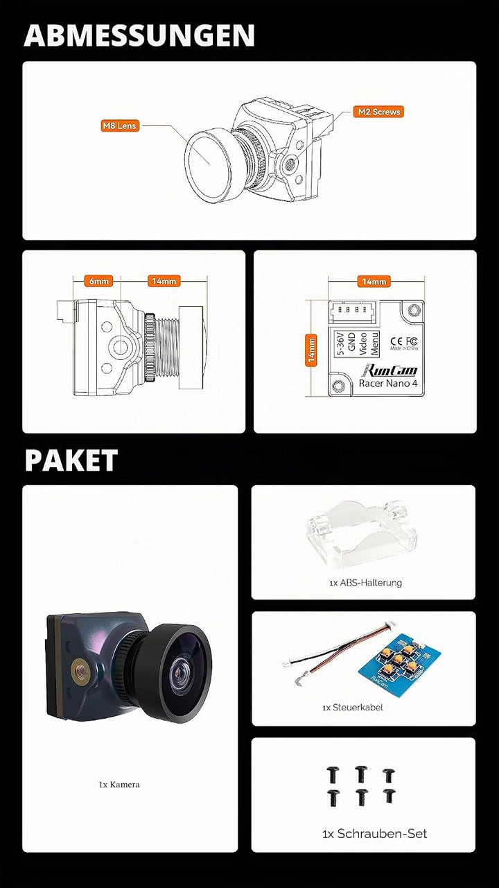 RunCam Racer Nano 4 FPV wasserdichte Allwetterkamera 1200TVL für FPV Racing Drohne