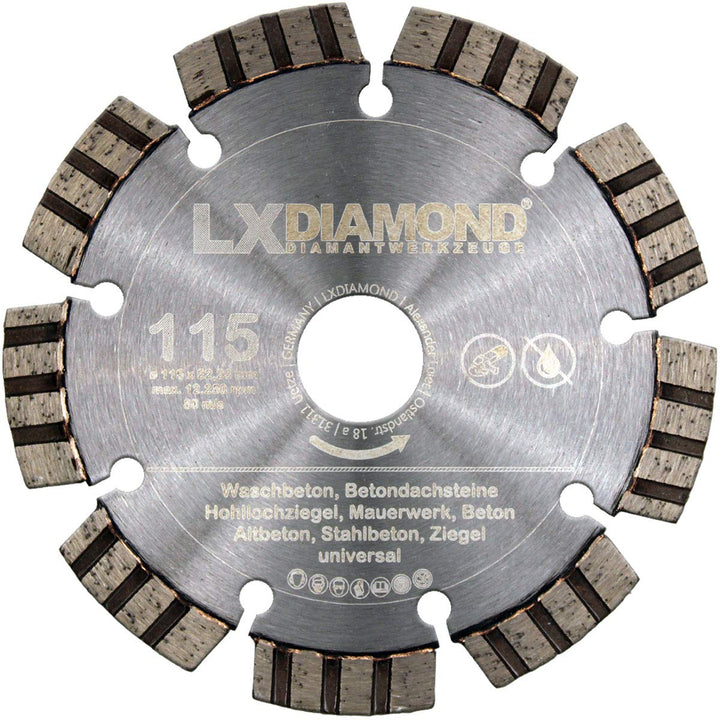 LXDIAMOND Diamant-Trennscheibe 115mm x 22,23mm Premium Laser Diamantscheibe Betonscheibe für Stein B