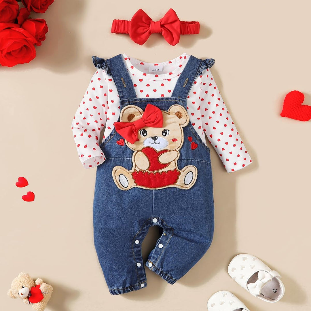 Baby Mädchen Kleidung Outfits Herbst Winter Niedlich Liebe Druck Strampler Cartoon Bär Overalls Hose