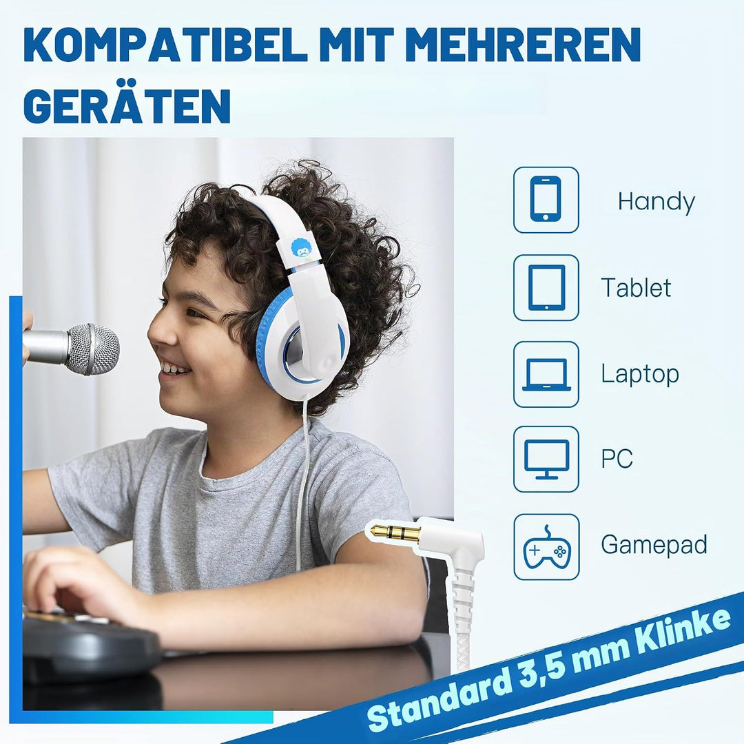 RockPapa Comfort Kinder Kopfhörer für Schule Jungen, Kopfhörer Kinder mit Kabel, Einstellbar, Stereo