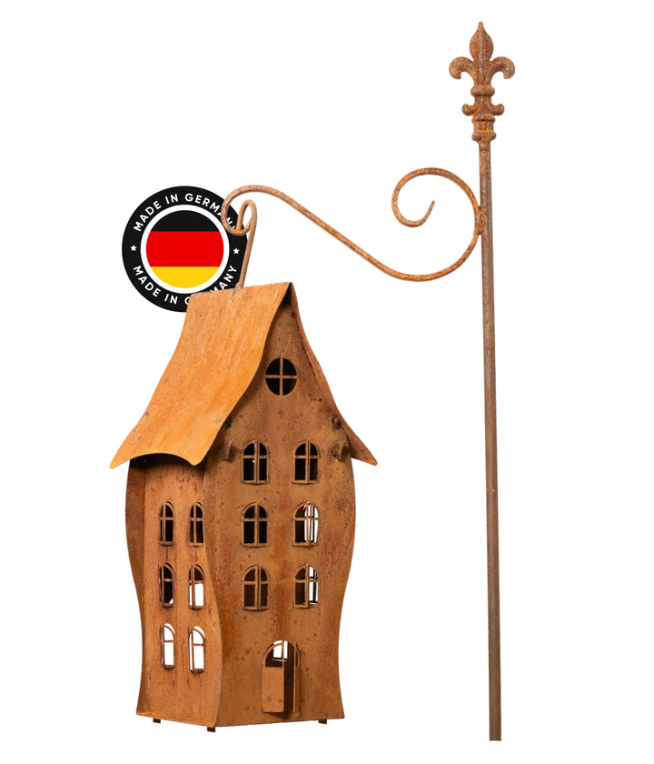 Hexenhaus mit 3 Etagen hängend (15x15x45cm) – wasserfest – Vogelhaus aus Metall im Rostdesign – mit