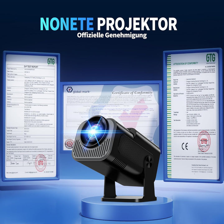 Mini Beamer 4K Full HD 1080P [2026 Modell] Projektor Tragbarer mit WiFi 6 und Bluetooth 5.2 & 270° D