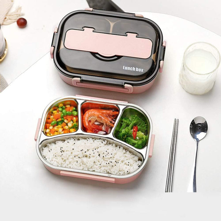 amropi Brotdose aus Edelstahl,Lunchbox mit 2/3/4/5 Fächern,mit Stäbchen und Löffel,Bento Box zum Wan