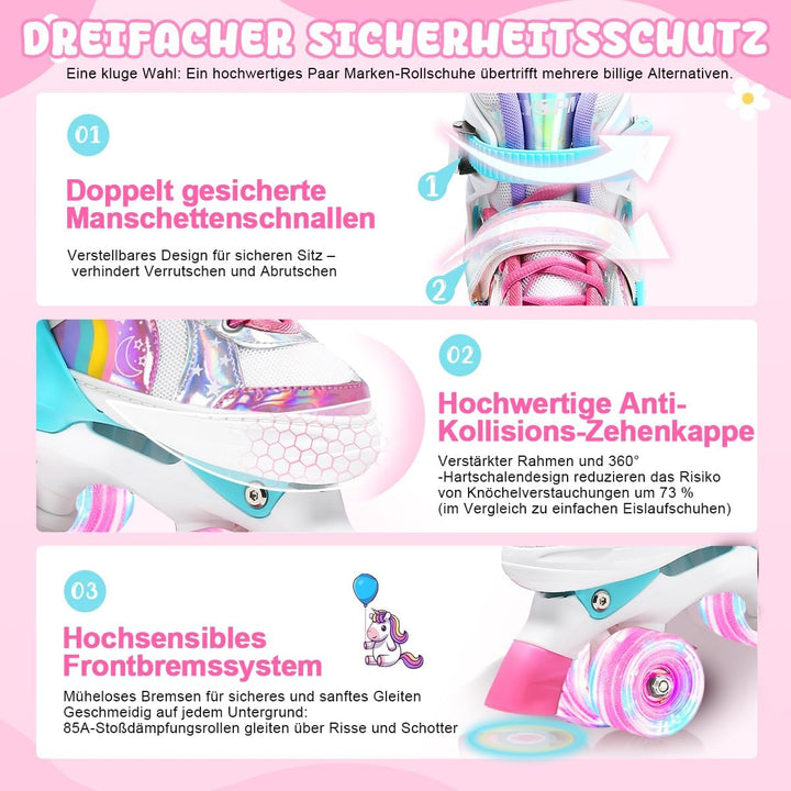 OLYSPM Rollschuhe Kinder Rollschuhe Verstellbar Rollschuhe Damen,LED Rollschuhe und 4 Grössen verste
